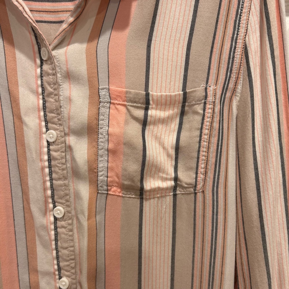 Beachlunchlounge Striped Button Down Shirt Womens Medium Peach Pink Tan Rayon - Picture 3 of 6